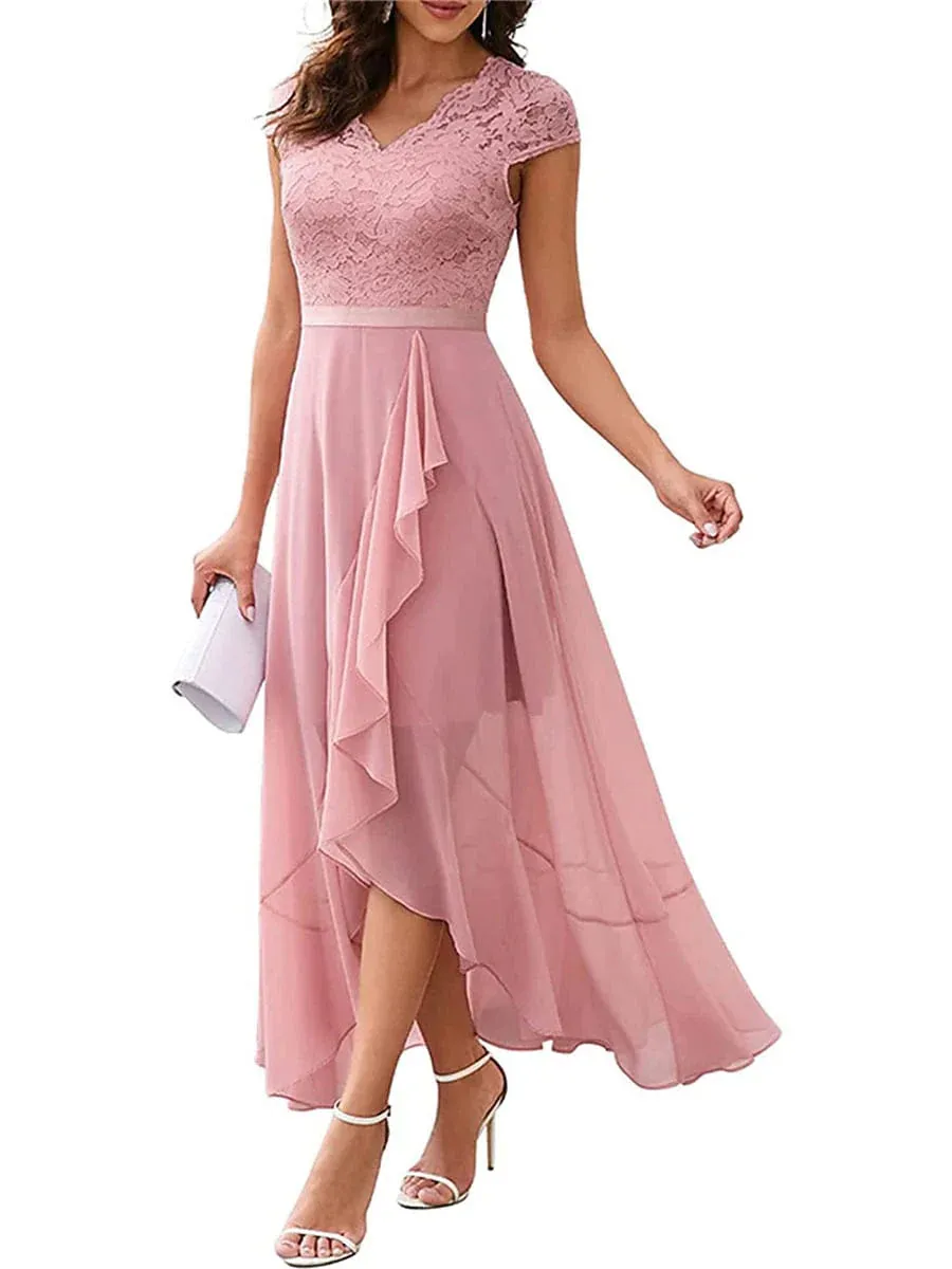 Elegant Lace V-Neck Women's Party Dress in Multiple Colors and Sizes