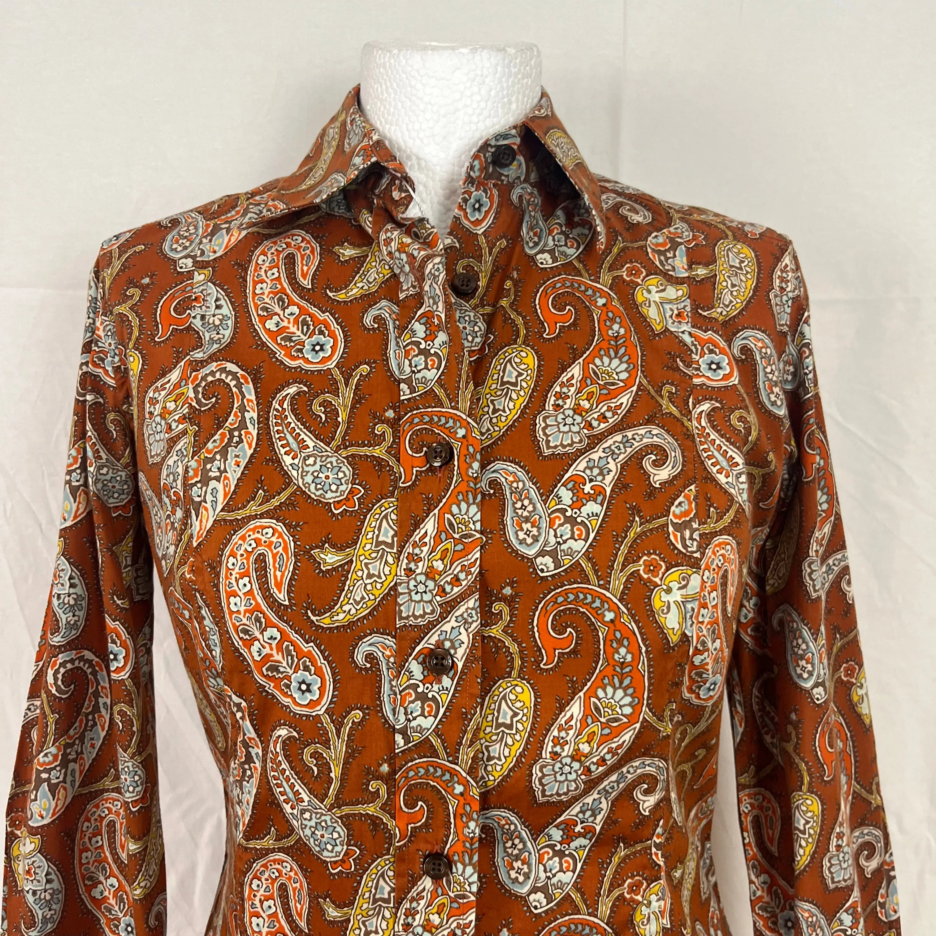 Etro Orange Paisley Print Shirt S