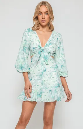 Floral Dress with Front Tie and Cut Out Details (WDR499A)