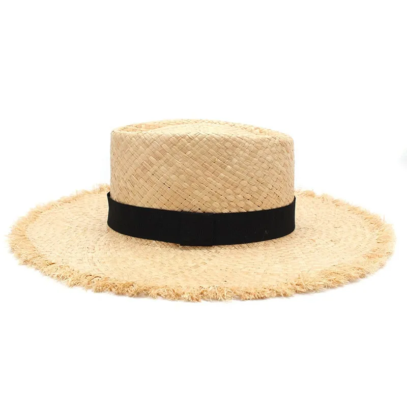 Frayed Brim Straw Boater Hat