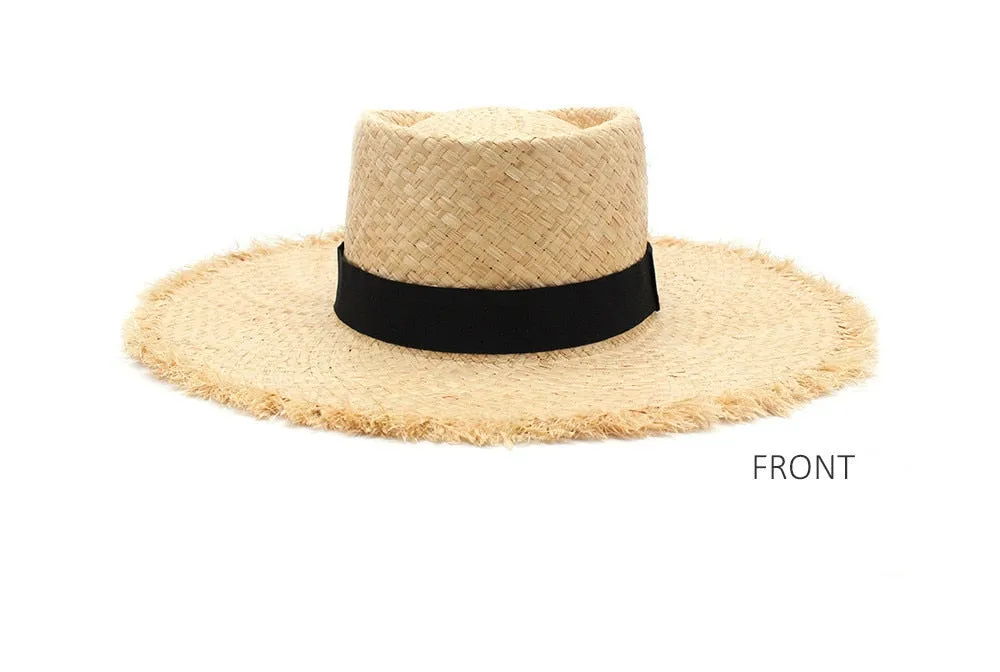 Frayed Brim Straw Boater Hat