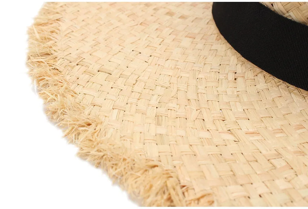 Frayed Brim Straw Boater Hat