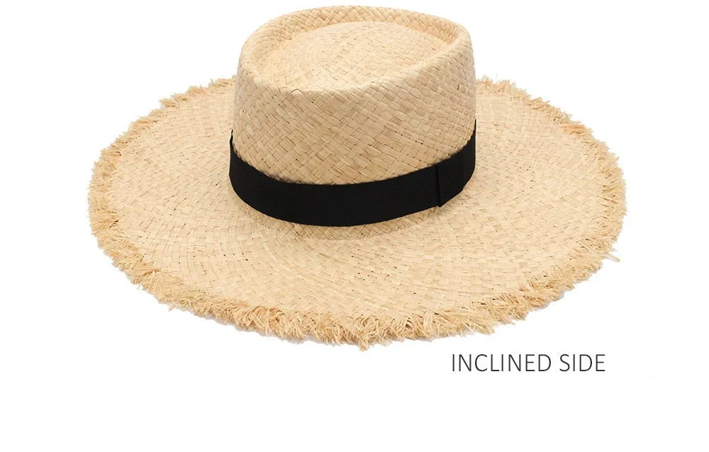 Frayed Brim Straw Boater Hat