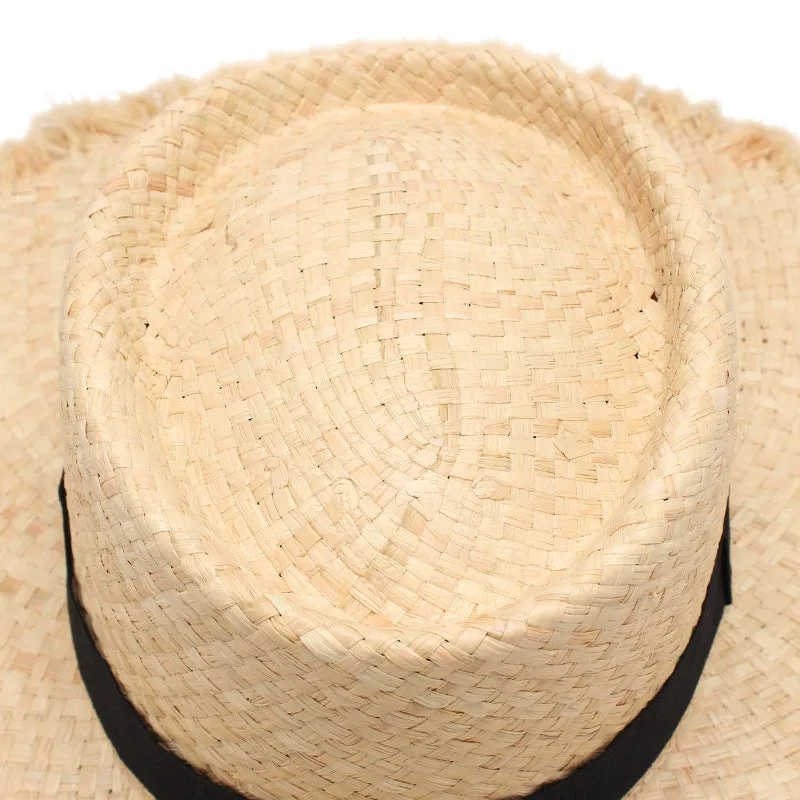 Frayed Brim Straw Boater Hat