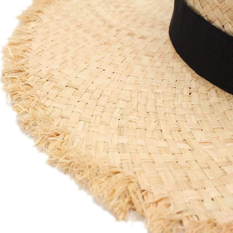 Frayed Brim Straw Boater Hat