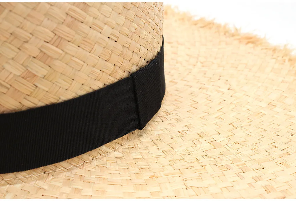 Frayed Brim Straw Boater Hat