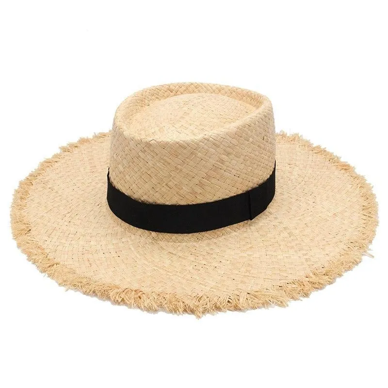 Frayed Brim Straw Boater Hat