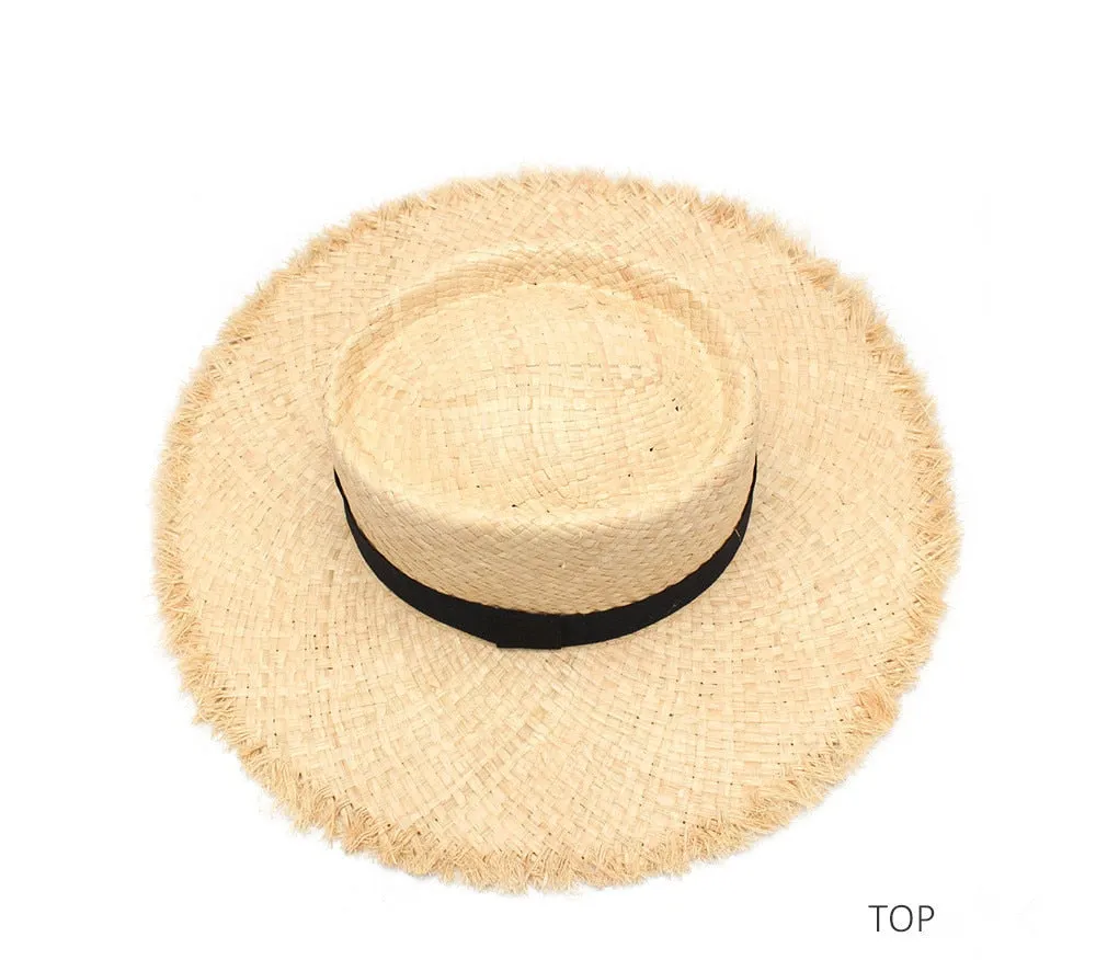 Frayed Brim Straw Boater Hat