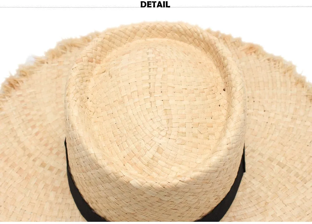 Frayed Brim Straw Boater Hat