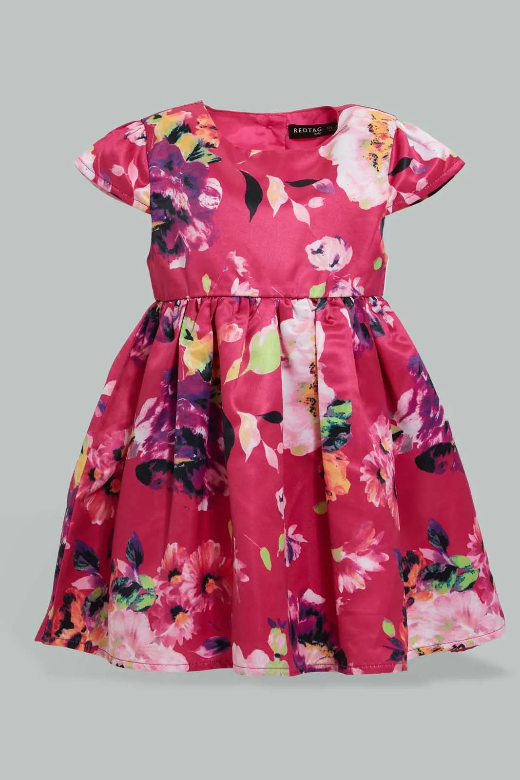 Fuchsia Floral Printed Dress For Baby Girls