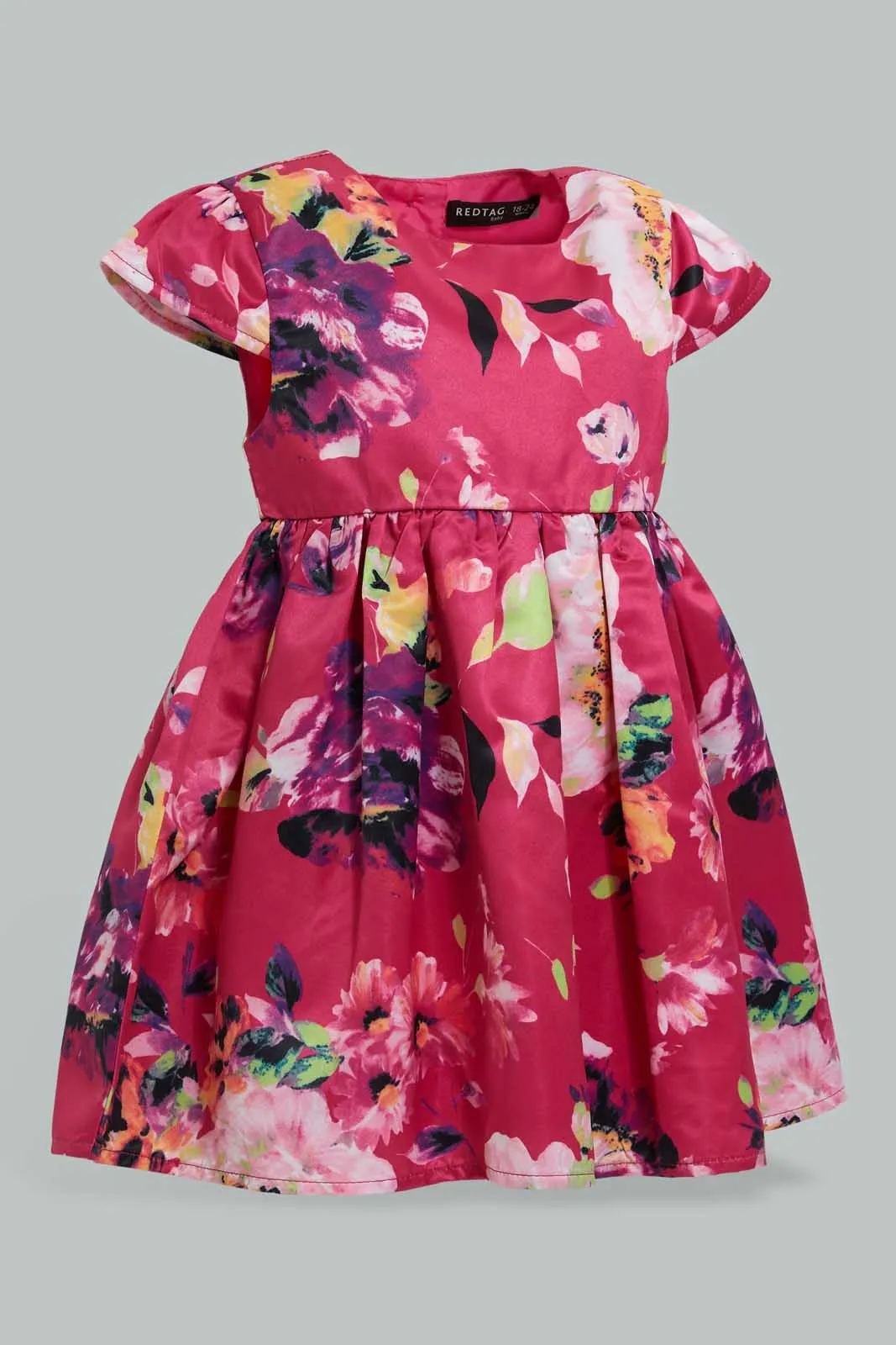 Fuchsia Floral Printed Dress For Baby Girls