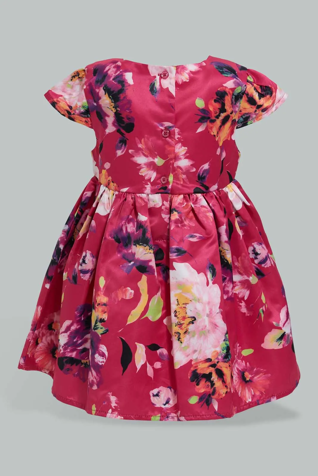 Fuchsia Floral Printed Dress For Baby Girls