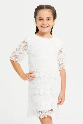 Girls White Floral Lace Dress