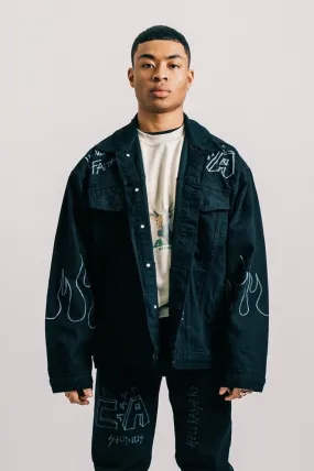 Graphic Denim Jacket - Black