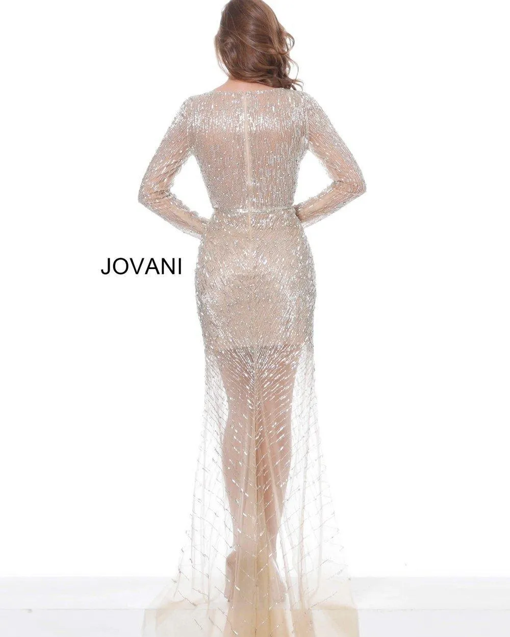 Jovani 02497 Long Sleeve Formal Beaded Evening Gown