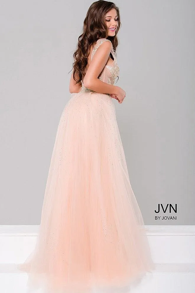 Jovani 41677 V-Neck Over Skirt Long evening Gown