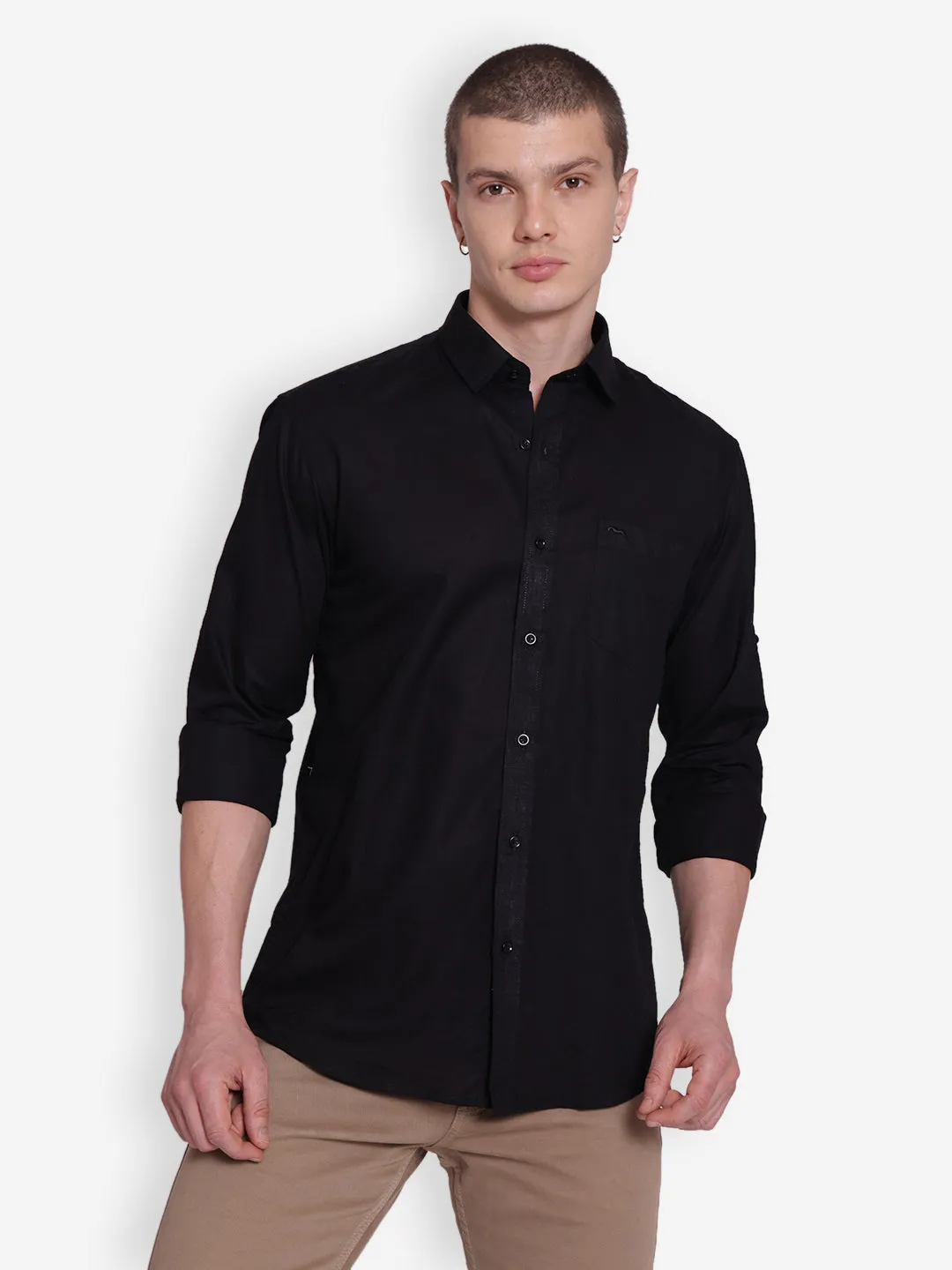 JUMP USA Men Black Solid Cotton Casual Shirts