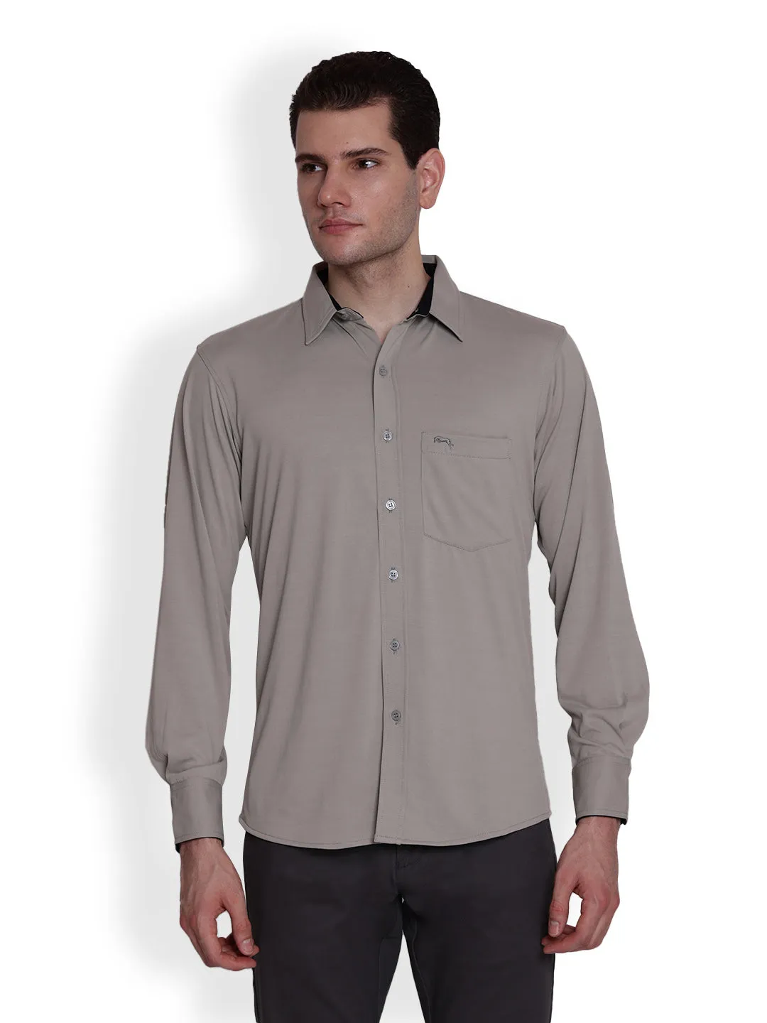 JUMP USA Men Gerey & Black Solid polyester Casual Shirts