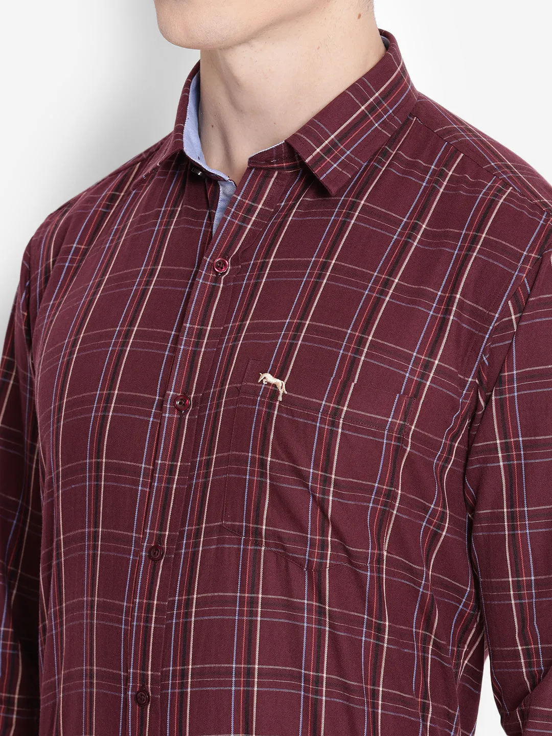 JUMP USA Men Wine Solid Cotton Casual Shirts