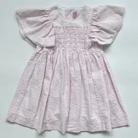 La Coqueta Pink And White Seersucker Smocked Dress: 4 Years