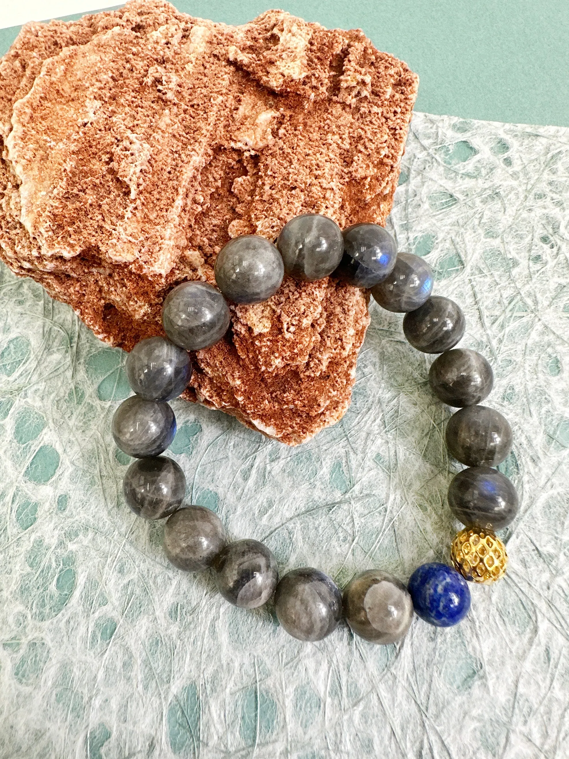 Labradorite With Lapis Men's Bracelet MEB01