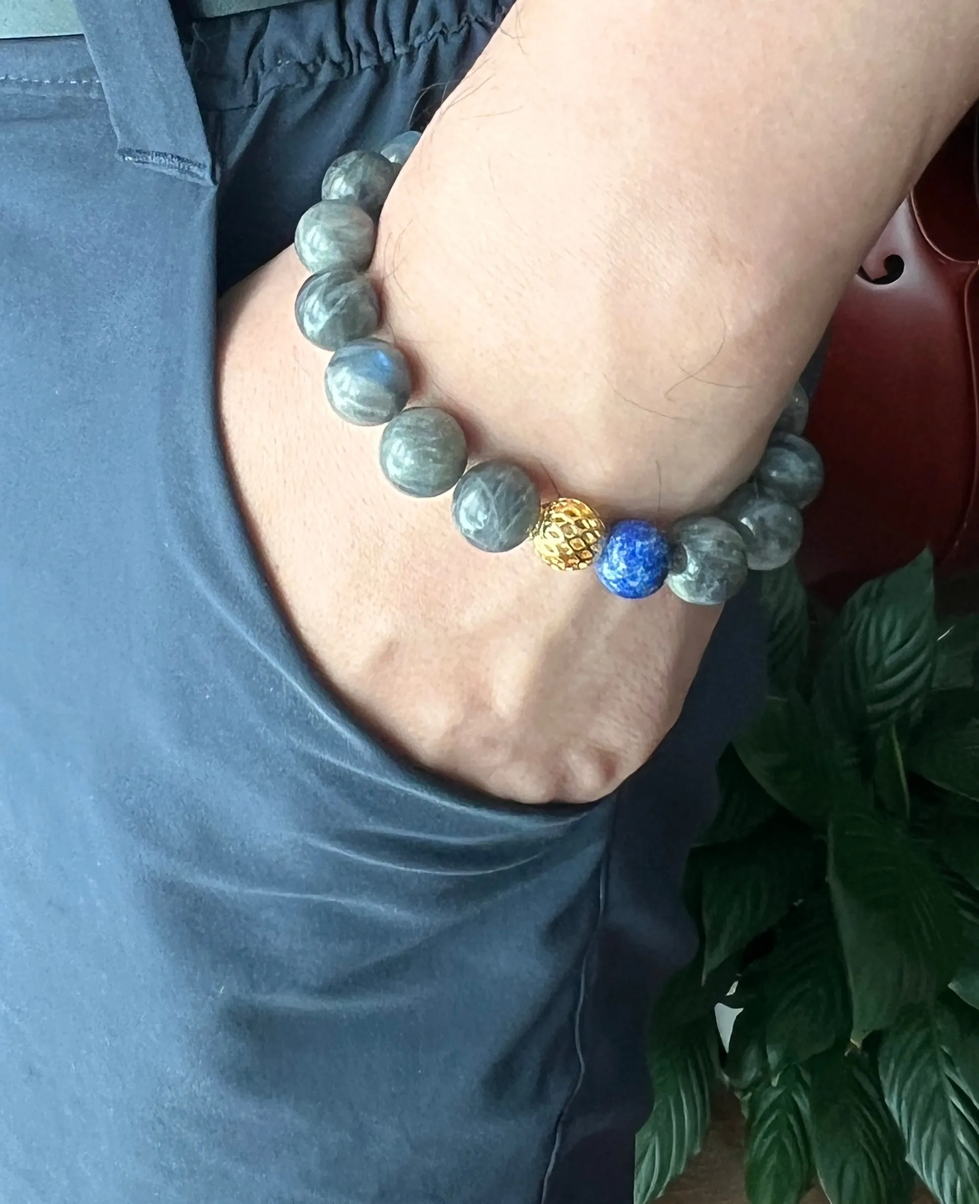 Labradorite With Lapis Men's Bracelet MEB01