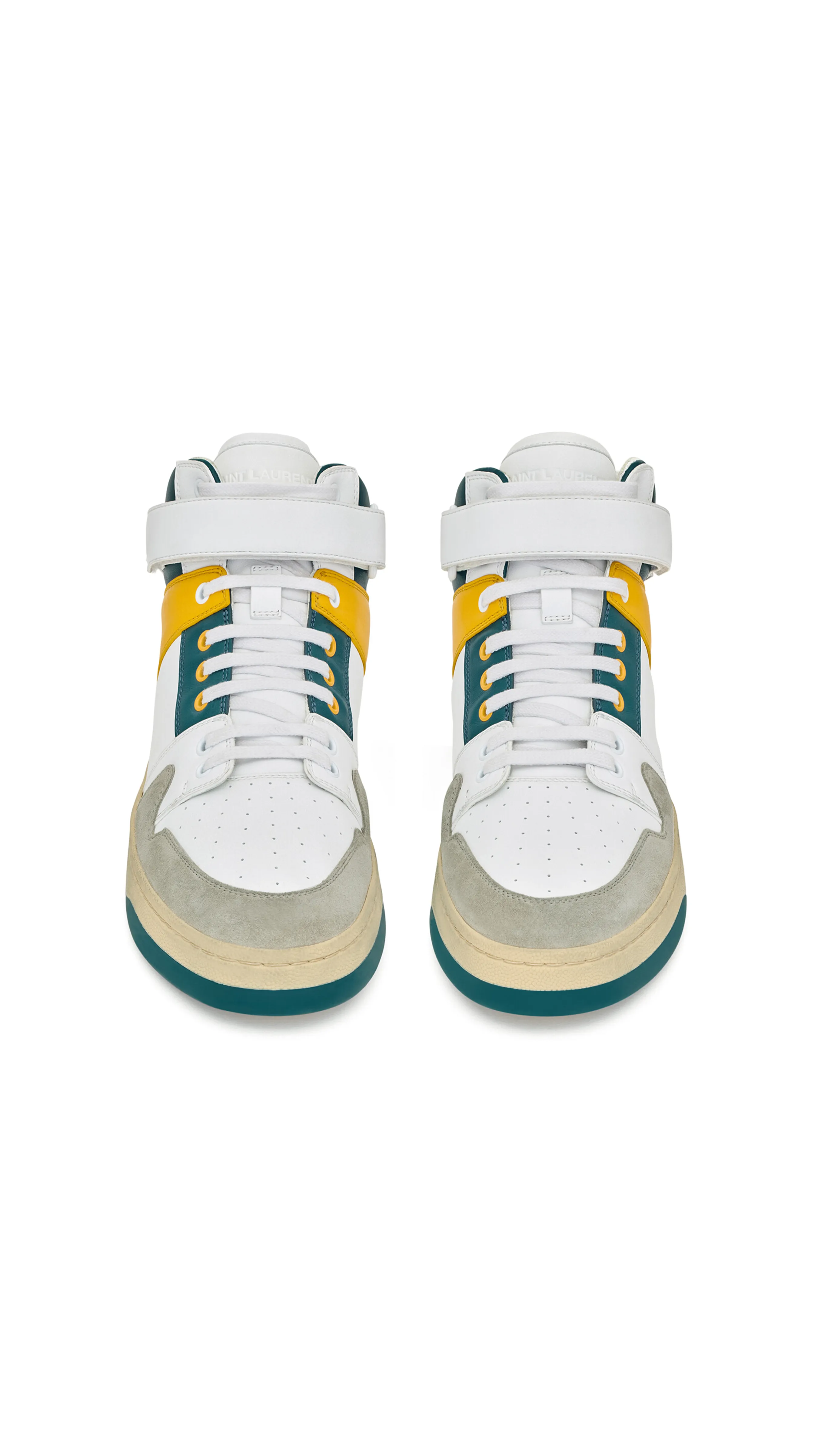 LAX Mid-Top Sneakers in Smooth Leather and Suede - White/Yellow/Ottanium