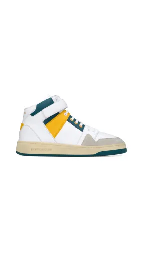 LAX Mid-Top Sneakers in Smooth Leather and Suede - White/Yellow/Ottanium