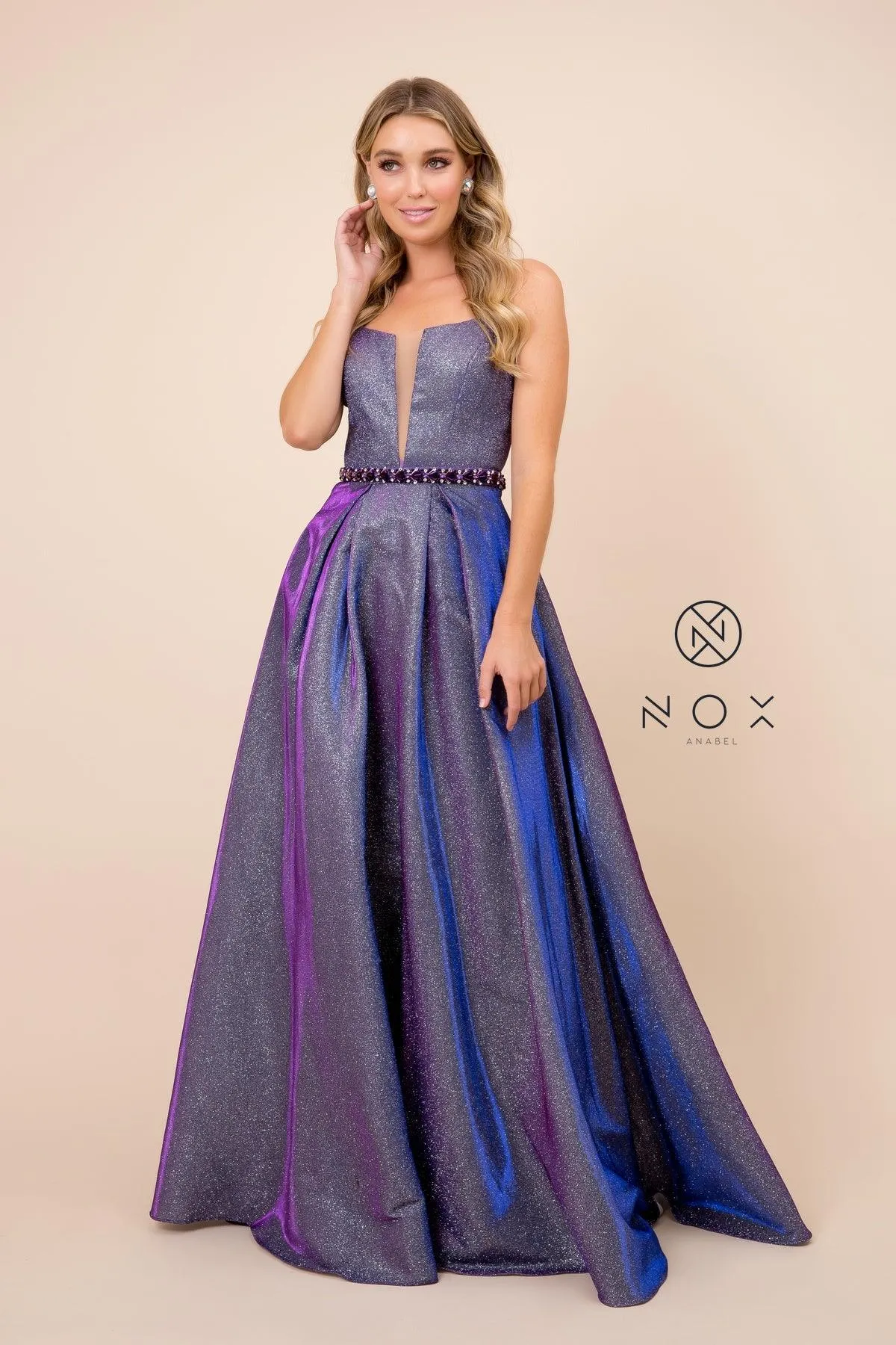 Long Metallic Sleeveless Formal Dress Evening Gown