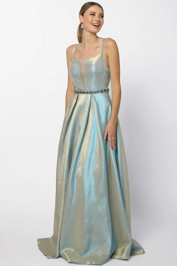 Long Metallic Sleeveless Formal Dress Evening Gown