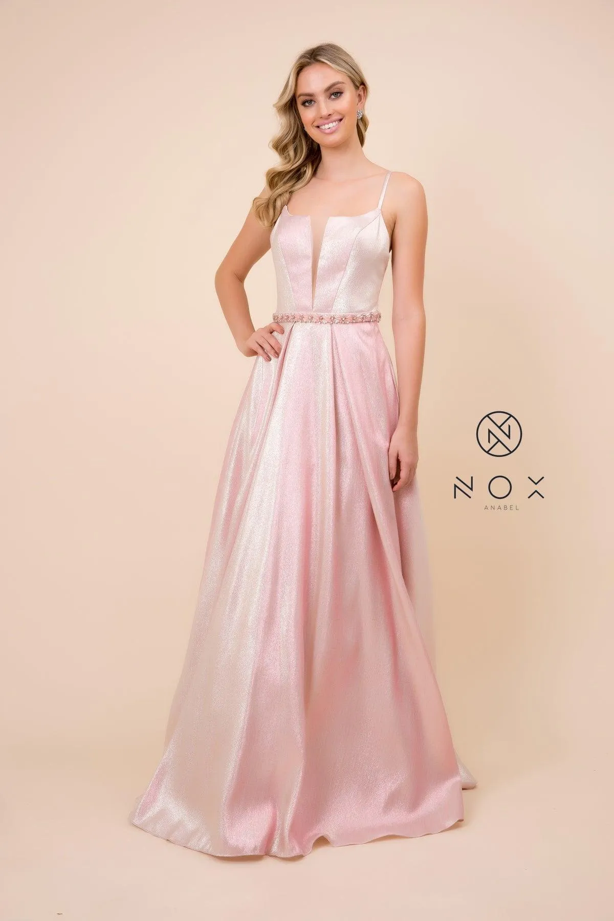 Long Metallic Sleeveless Formal Dress Evening Gown