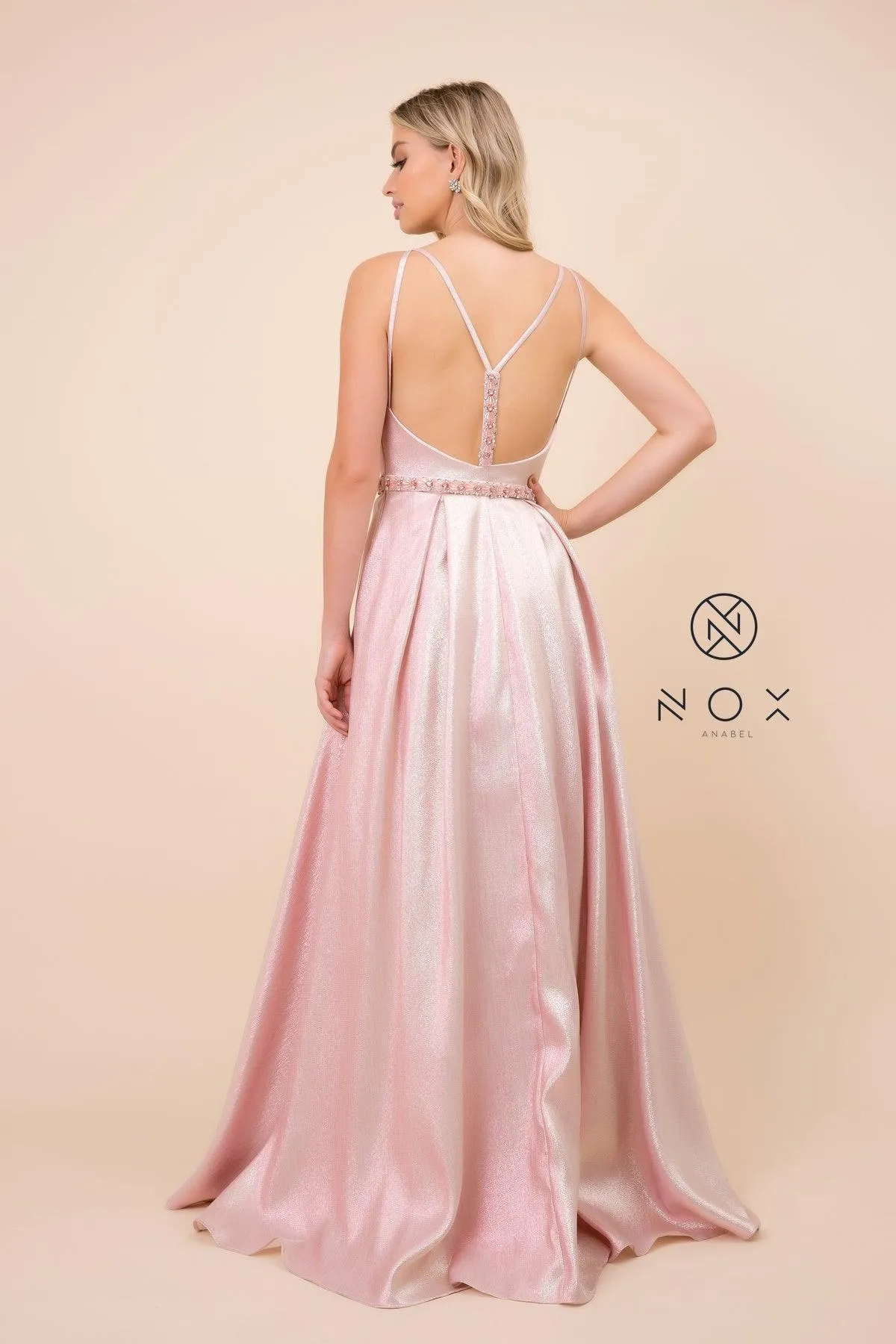 Long Metallic Sleeveless Formal Dress Evening Gown