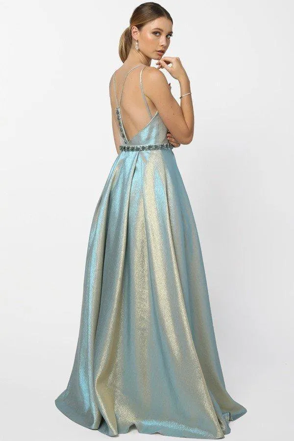 Long Metallic Sleeveless Formal Dress Evening Gown