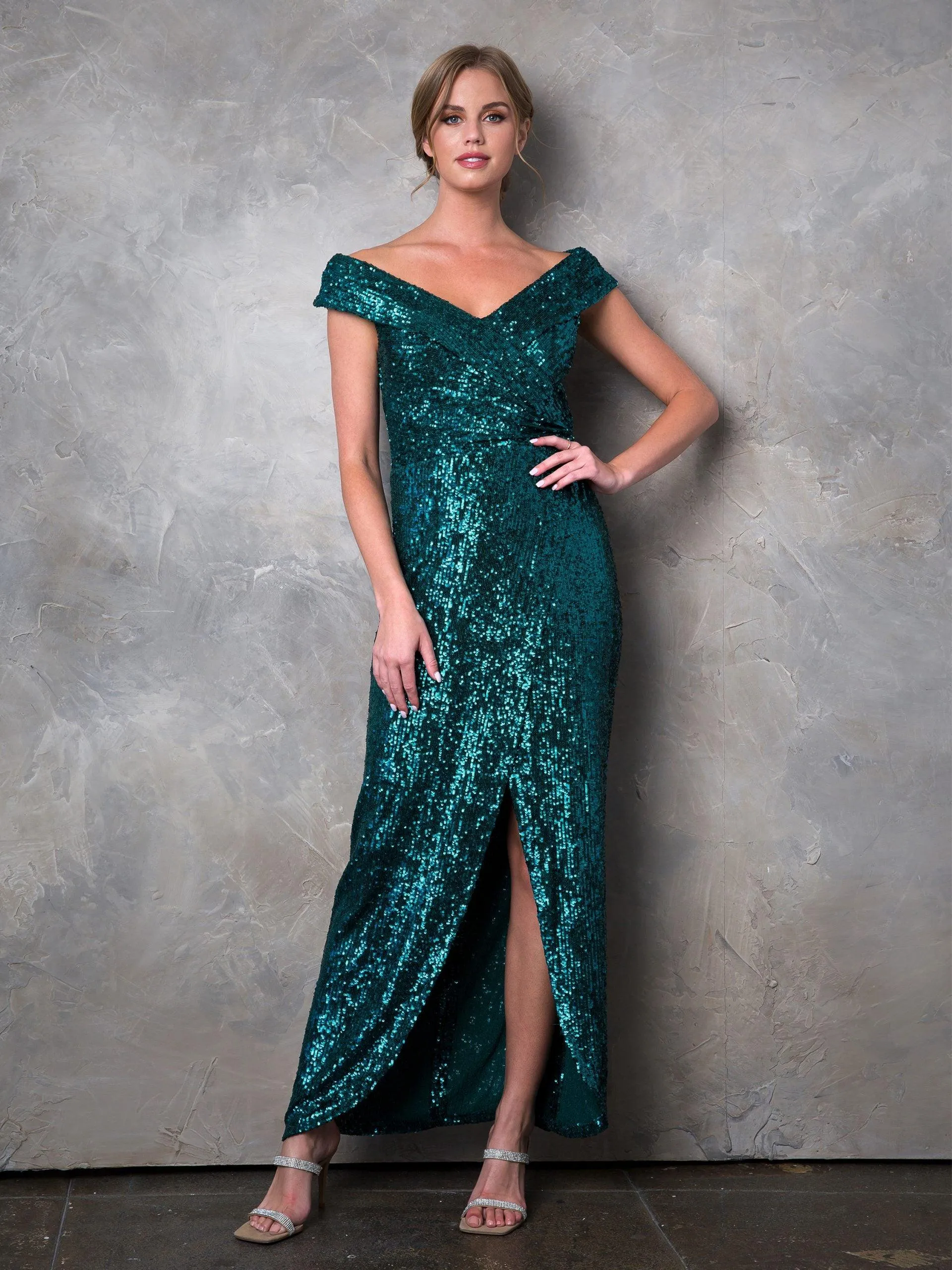 Long Off Shoulder Formal Evening Gown