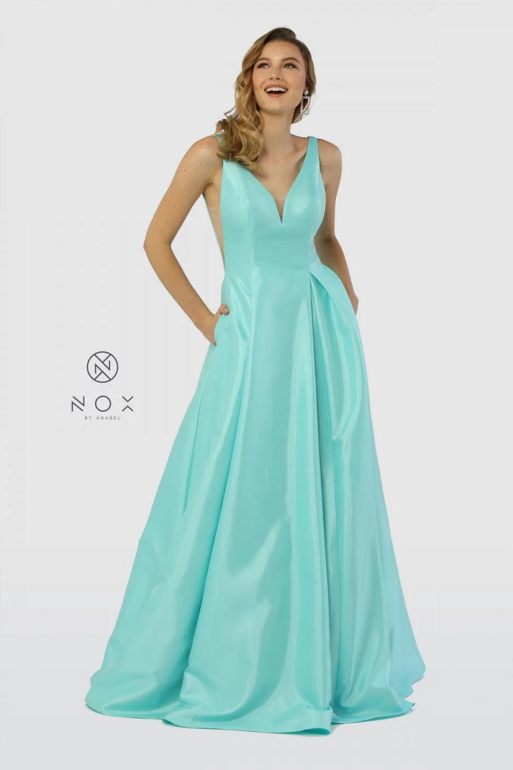 Long Open Back Prom Dress Evening Gown with Pockets