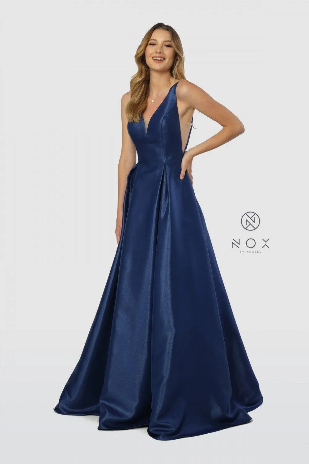 Long Open Back Prom Dress Evening Gown with Pockets