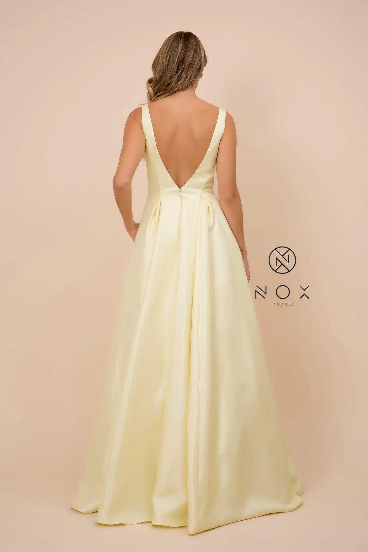 Long Open Back Prom Dress Evening Gown with Pockets