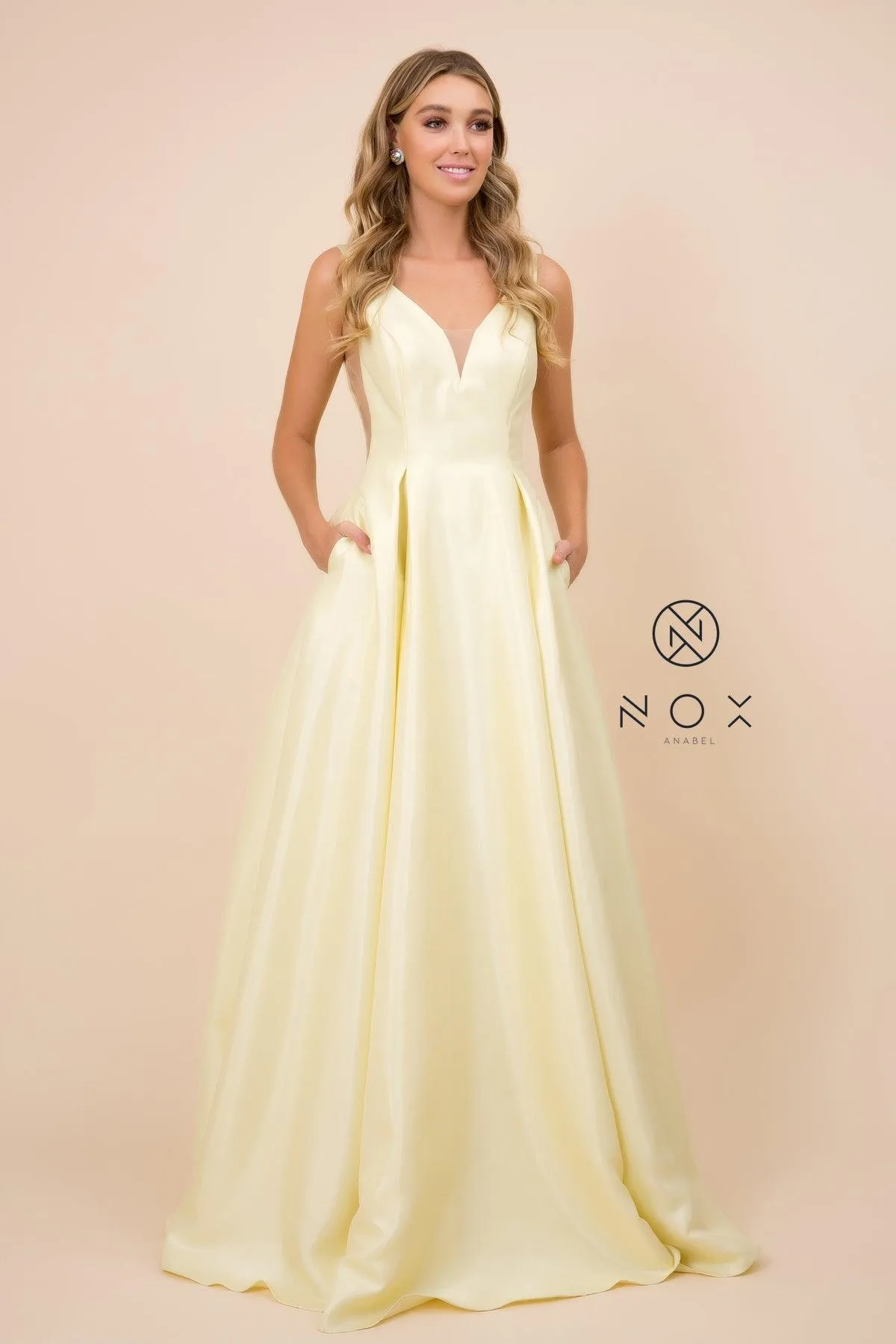 Long Open Back Prom Dress Evening Gown with Pockets