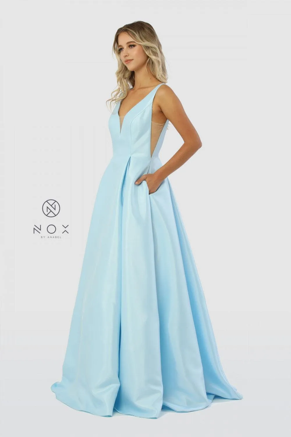 Long Open Back Prom Dress Evening Gown with Pockets