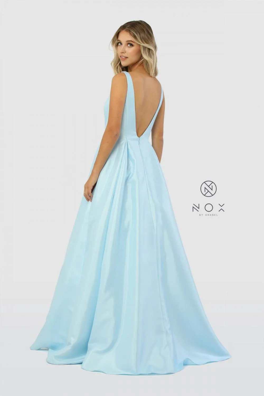 Long Open Back Prom Dress Evening Gown with Pockets