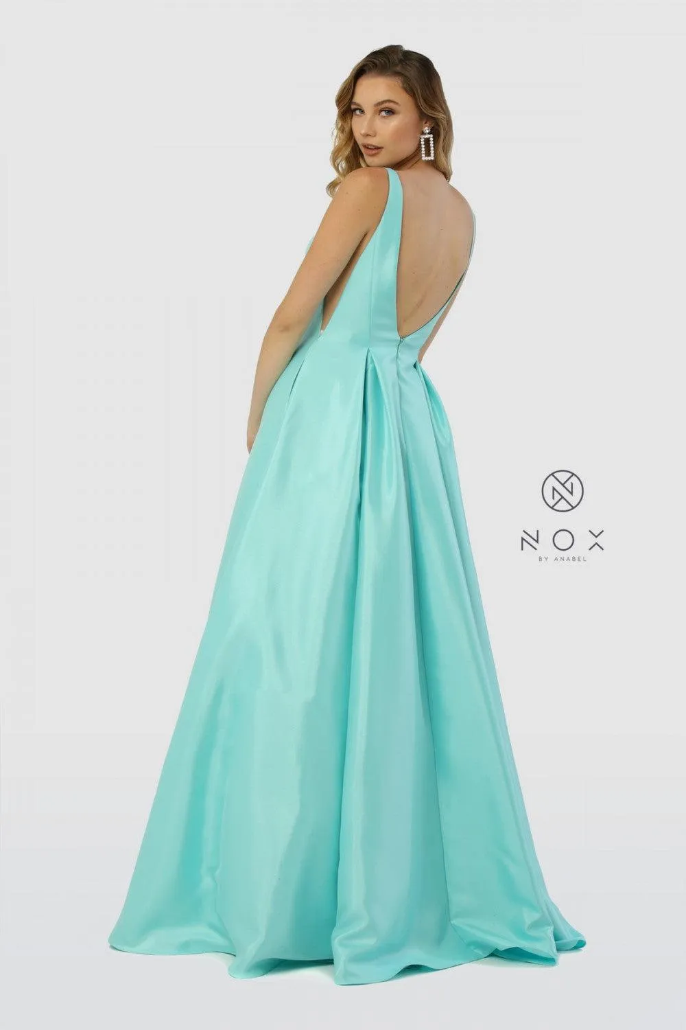 Long Open Back Prom Dress Evening Gown with Pockets