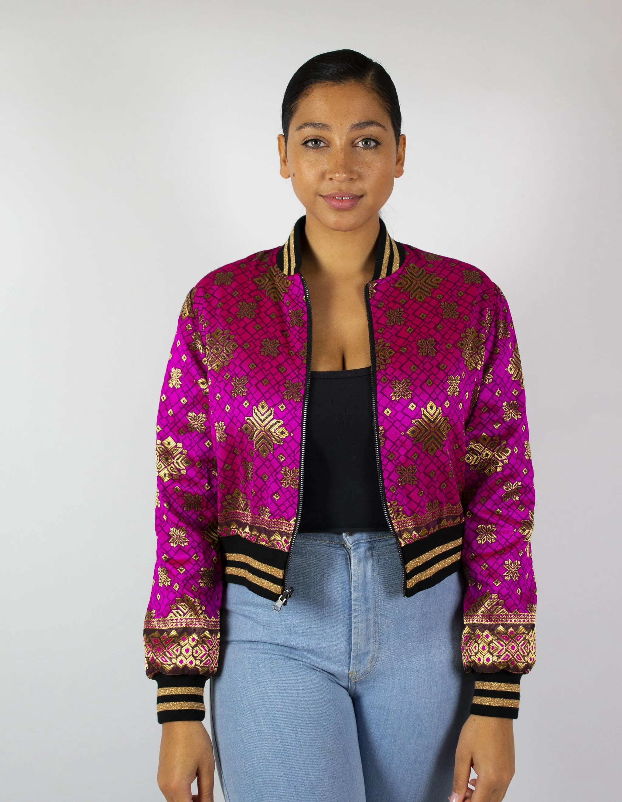 Magenta Starbeam Reversible Bomber Jacket