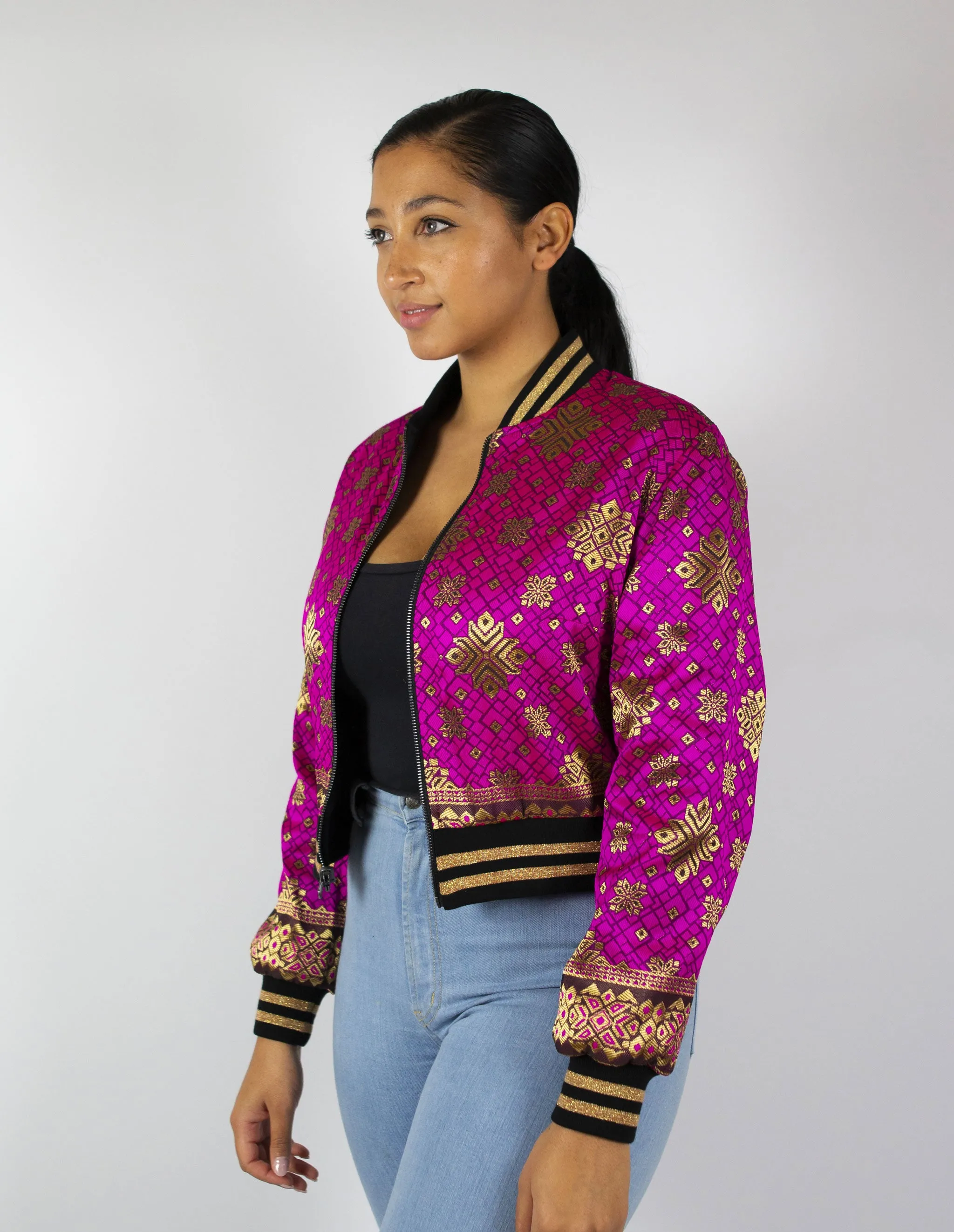 Magenta Starbeam Reversible Bomber Jacket