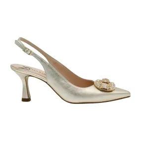 MARIAN Gold leather Slingback with  Diamante Buckle