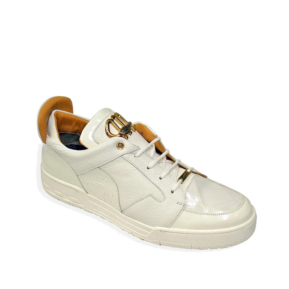 Mauri 8412/1 Boss Men's Shoes White Exotic Crocodile / Patent / Calf-Skin Leather Casual Sneakers (MA5549)