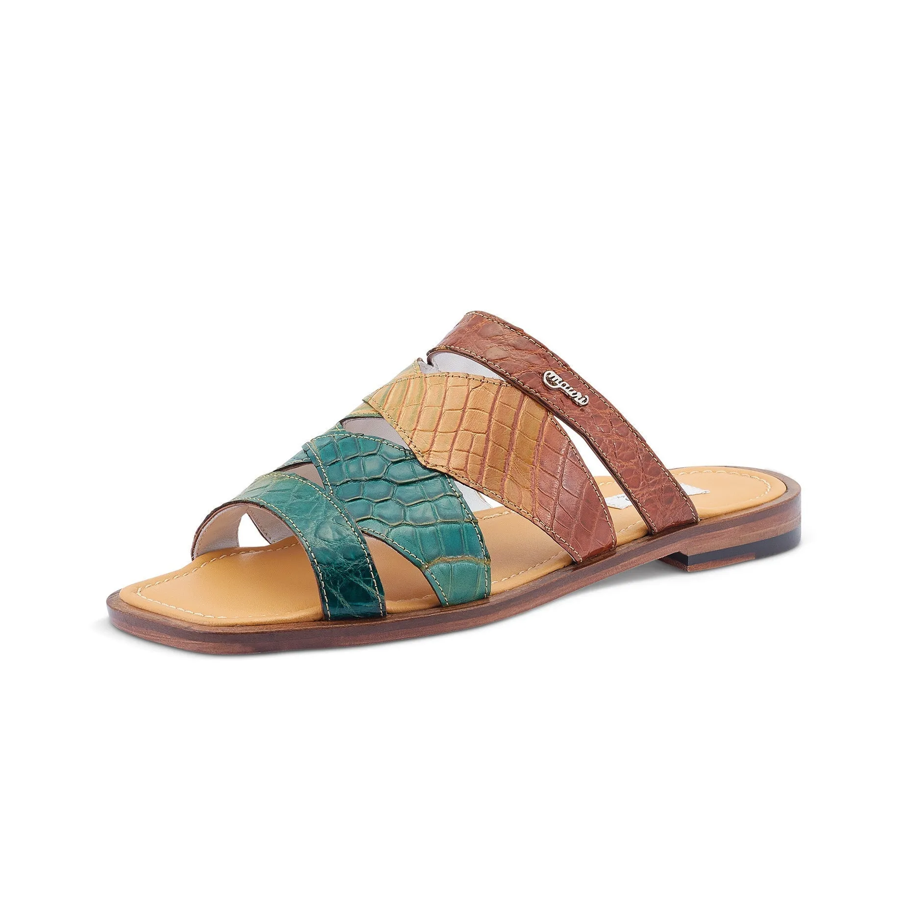 Mauri Fiji 1492/2 Men's Shoes Dune, Country Green & Gold Exotic Alligator Casual Sandals (MA5521)