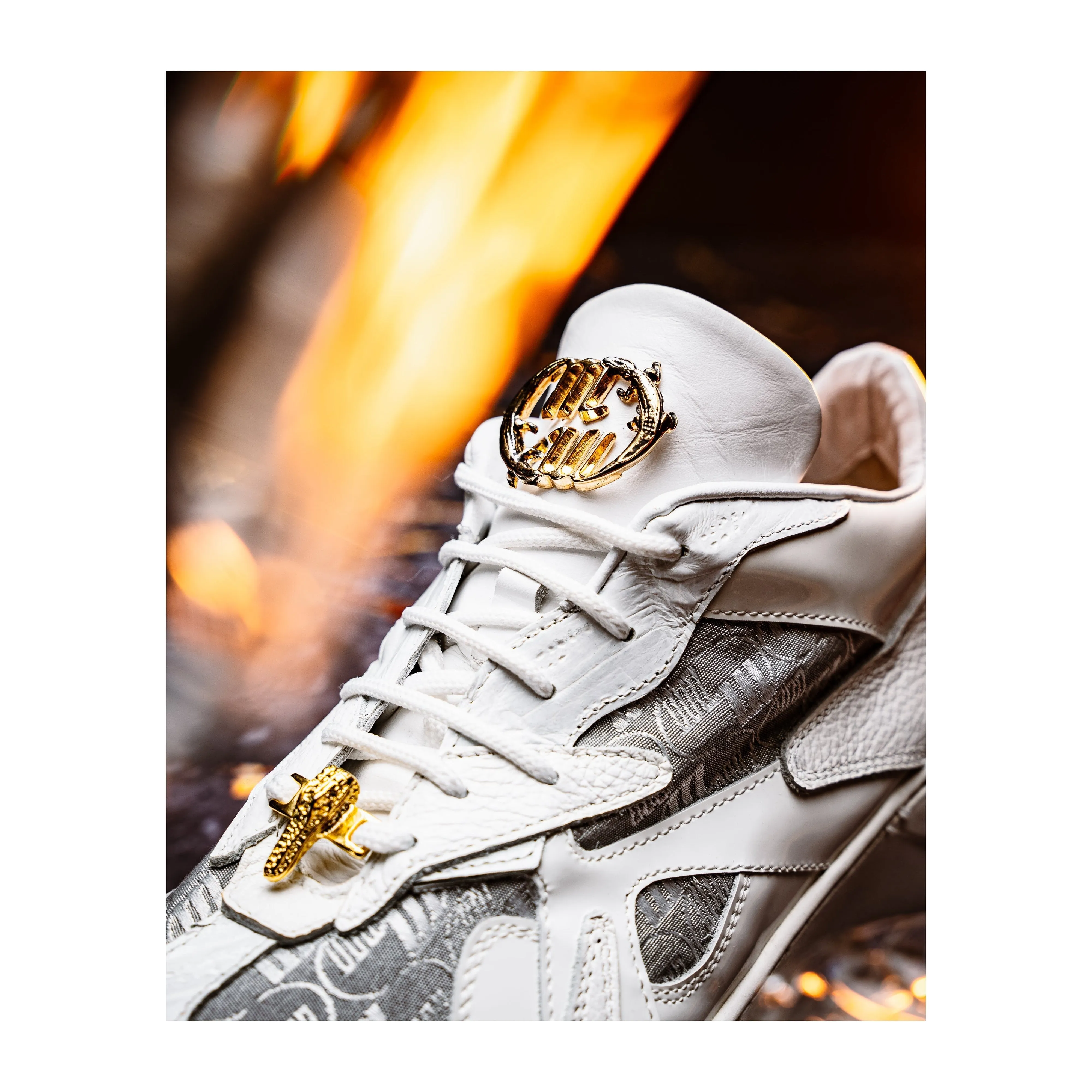 Mauri Sonic 8464/2 Men's Shoes Acre & White Exotic Crocodile / Nappa Leather / Fabric Casual Bubble Sneakers (MA5618)