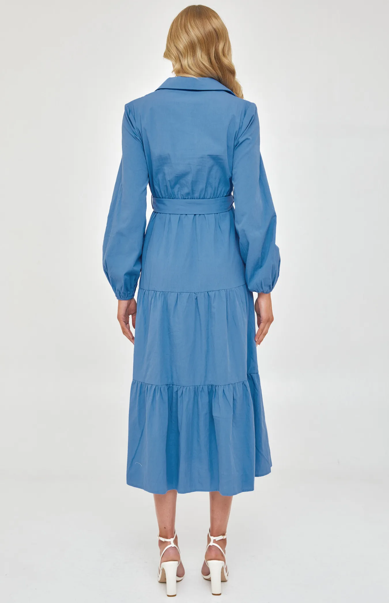 Maxi Shirt Dress with Buckle Belt and Tiered Hem (SDR1226A) 