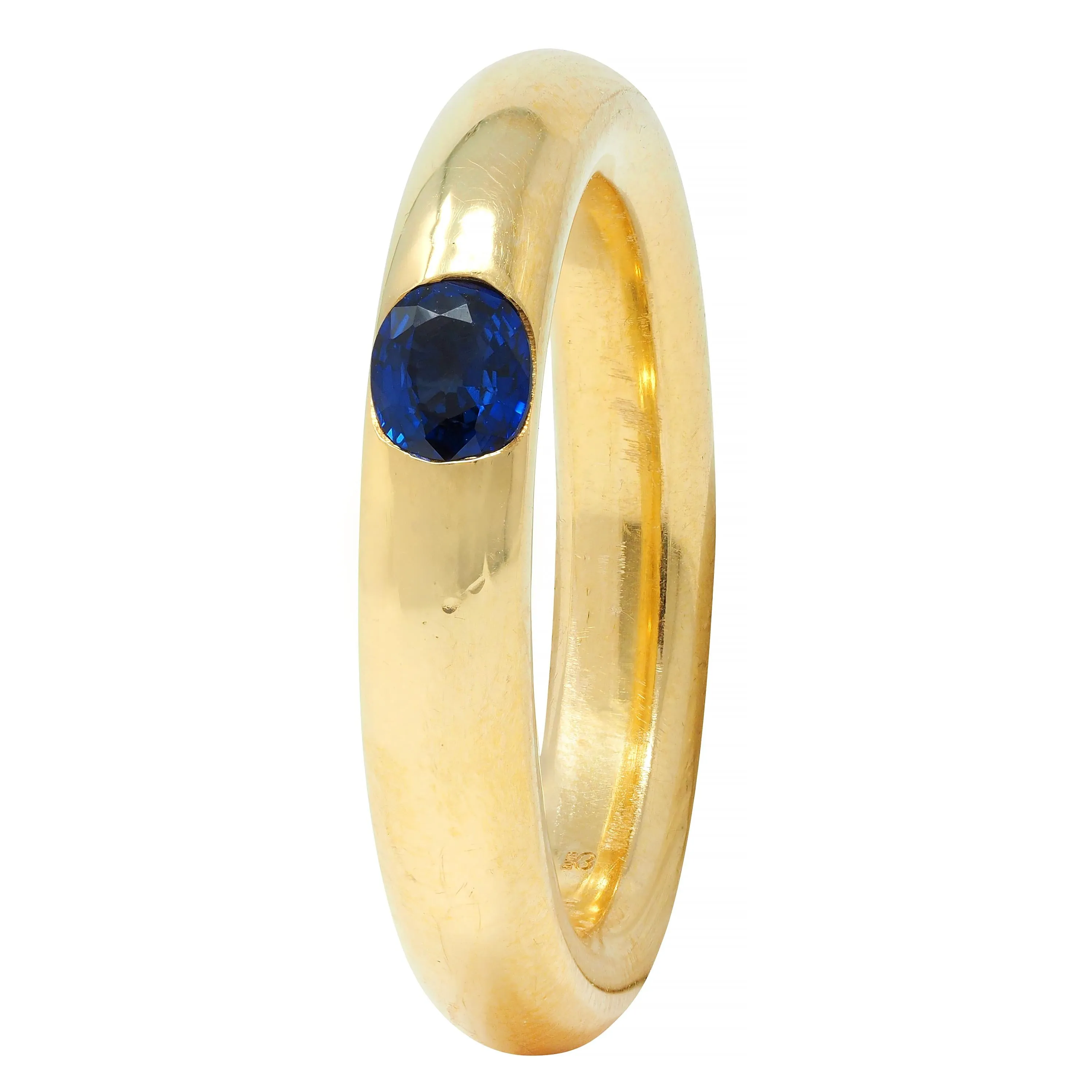 M.C. Paris Sapphire 18 Karat Yellow Gold Flush Set Vintage Unisex Band Ring