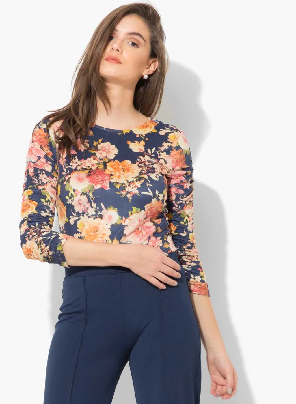 Melanie Printed Ruched Sleeve Top